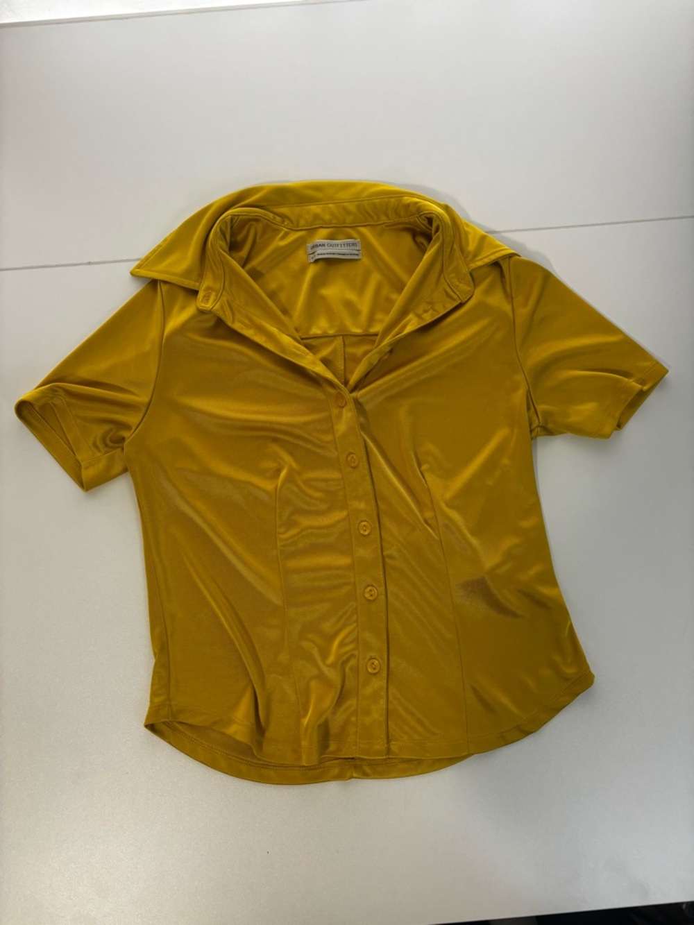 Urban Outfitters Short-Sleeve Button-Up Top in Mustard Yellow